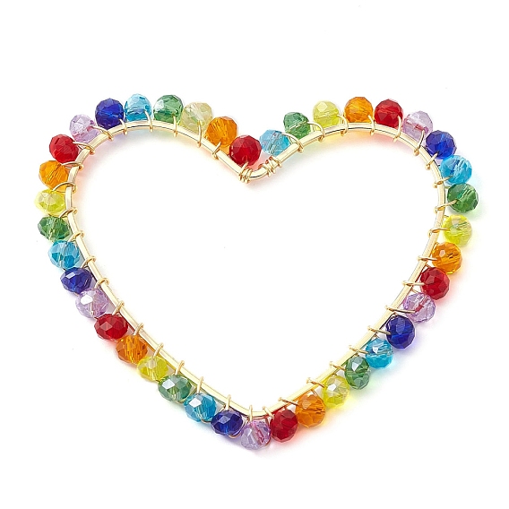 Латунные соединительные колечки, с прозрачными гальваническими стеклянными бусинами и медной проволокой, разъем сердца