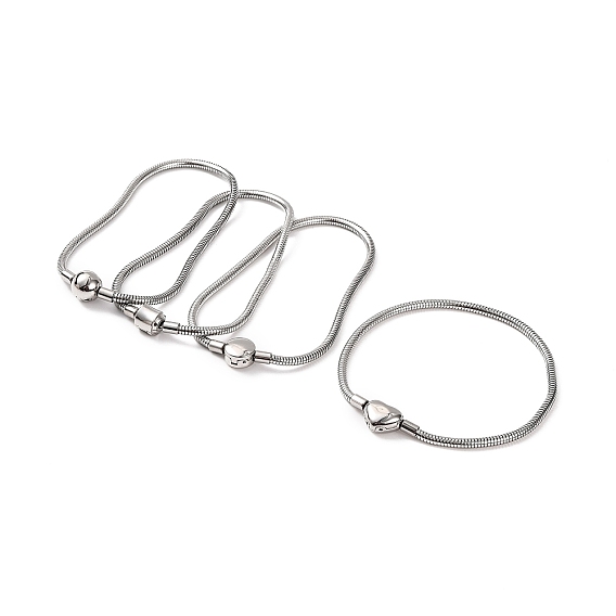 304 круглые браслеты-змейки из нержавеющей стали с застежками, цвет нержавеющей стали