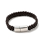 Leather Braided Cord Bracelet with 304 Stainless Steel Magnetic Clasp for Men Women