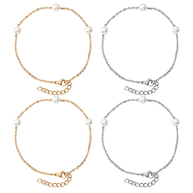 Unicraftale 4Pcs 2 Colors Acrylic Pearl Beaded Bracelets Set for Girl Women, 304 Stainless Steel Bracelets