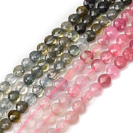Gradient Natural Tourmaline Beads Strands, Flat Round, Faceted