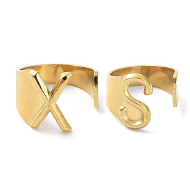 Real 18K Gold Plated 304 Stainless Steel Initial Letter Open Cuff Rings
