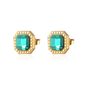 Квадратные серьги-гвоздики из нержавеющей стали со стразами