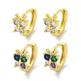 Brass Micro Pave Cubic Zirconia Hoop Earring, Real 18K Gold Plated, Butterfly