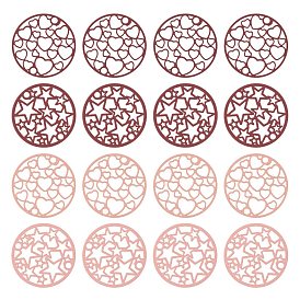 40Pcs 4 Style 201 Stainless Steel Links/Connectors, Spray Painted, Etched Metal Embellishments, Flat Round