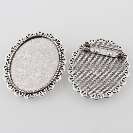 Vintage Alloy Brooch Cabochon Bezel Settings, Cadmium Free & Lead Free, with Iron Pin Back Bar Findings, Oval Tray: 40x30mm, 48.5x38x2mm, Pin: 0.8mm