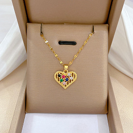 Colorful Love Full Diamond Luxury Banquet Wedding Necklace - Versatile, Lockbone Chain, Titanium Steel.