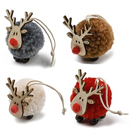 Рождественское украшение из плюша и дерева с подвеской в виде шара в виде оленя, подвесное украшение из джутовой веревки