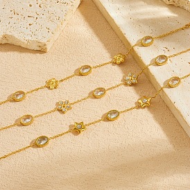 304 браслеты из нержавеющей стали с прозрачными циркониевыми звеньями, браслеты-цепочки для женщин, золотые