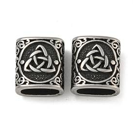 Retro 304 Stainless Steel Slide Charms, Rectangle with Knot Engraved Pattern