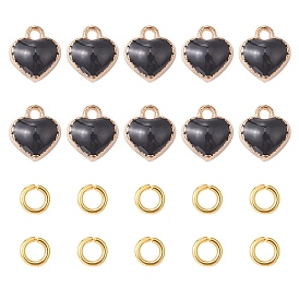 Heart Alloy Enamel Charms, with Brass Open Jump Rings