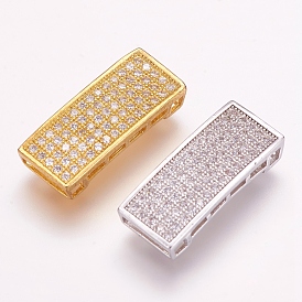 Brass Micro Pave Cubic Zirconia Pendants, Multi-strand Links, Rectangle, Large Hole Beads