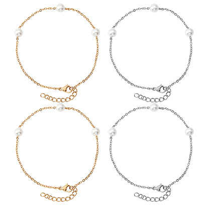 4Pcs 2 Colors Acrylic Pearl Beaded Bracelets Set for Girl Women, 304 Stainless Steel Bracelets