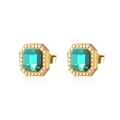 Квадратные серьги-гвоздики из нержавеющей стали со стразами