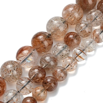 Нити бусин из рутилированного кварца из натурального черного золота, круглые