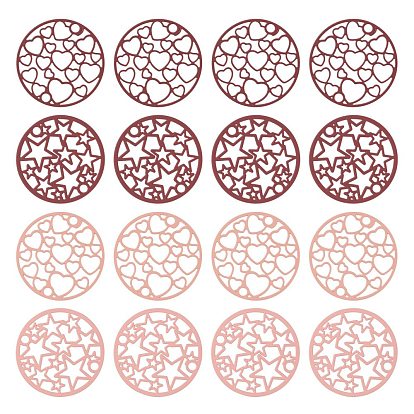 40Pcs 4 Style 201 Stainless Steel Links/Connectors, Spray Painted, Etched Metal Embellishments, Flat Round