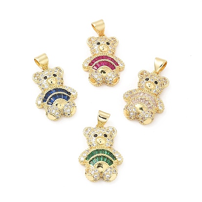 Brass Micro Pave Cubic Zirconia Pendants, Cadmium Free & Lead Free, Bear Charms, Golden