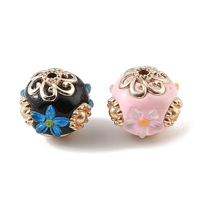 Handmade Polymer Clay Indonesia Beads, with Alloy & Resin, Round, Light Gold