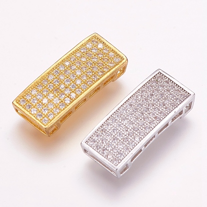 Brass Micro Pave Cubic Zirconia Pendants, Multi-strand Links, Rectangle, Large Hole Beads