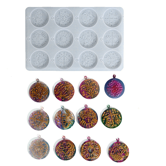 Силиконовые формы для подвесок пищевого класса своими руками, формы для литья смолы, плоско-круглые, знак зодиака