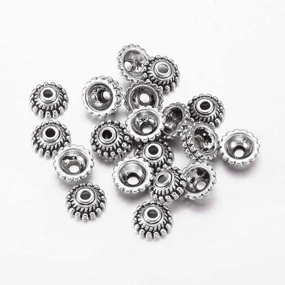 Tibetan Style Alloy Caps, Lead Free & Cadmium Free, 8mm in diameter, 3mm thick, hole: 2mm