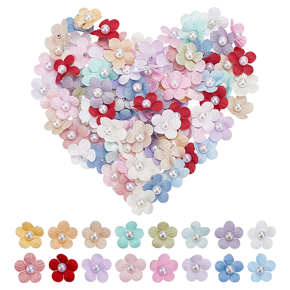 100 шт. тканевые цветы для одежды, аксессуары для одежды, декоративные, с пластиковой имитационной жемчужиной