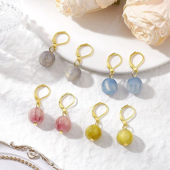 4 пары серег с застежкой-молнией «кошачий глаз», с накладками из латуни, круглые