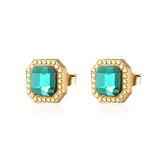 Квадратные серьги-гвоздики из нержавеющей стали со стразами