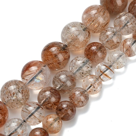 Нити бусин из рутилированного кварца из натурального черного золота, круглые