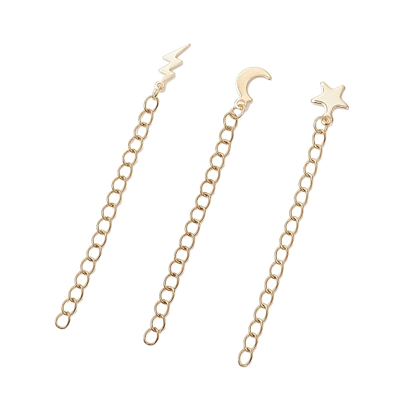 3шт 304 удлинители цепи из нержавеющей стали, с латунными прелестями, молния, луна и звезда