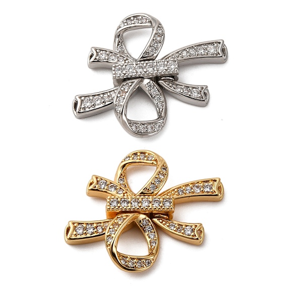Латунное микропейв, прозрачный кубический цирконий, складные застежки, без кадмия, без никеля и без свинца, долговечный, бантом
