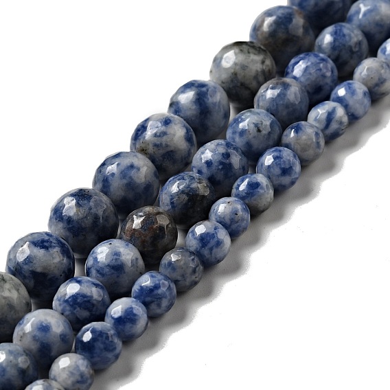 Perles de jaspe tache bleue naturelle, givré, ronde