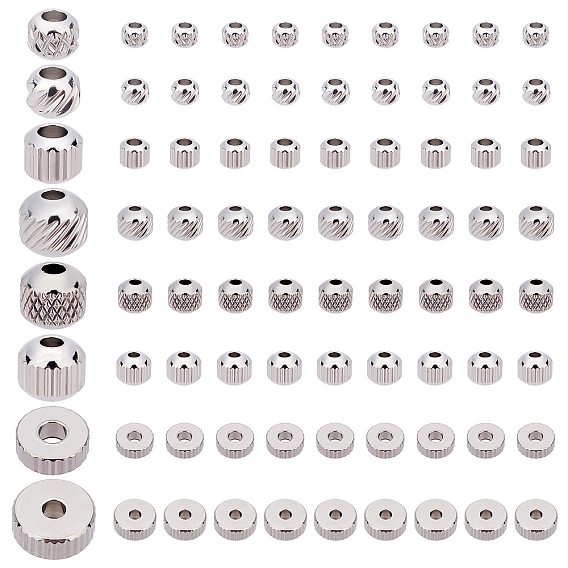 80pcs 8 Stil 201 Edelstahlperlen, , Scheibe/flach rund & rund
