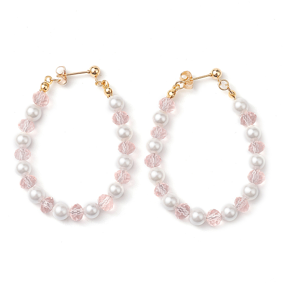 Shell Pearl Ear Studs, with Glass Beads, Ring, Colorful