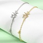 Brass Pave Clear Cubic Zirconia Flower Star Link Bracelets, Lead Free & Cadmium Free, Rack Plating, Long-Lasting Plated