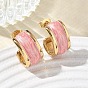 304 Stainless Steel Enamel Stud Earrings, Half Hoop Earrings, PVD Vacuum Plating