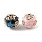 Handmade Polymer Clay Indonesia Beads, with Alloy & Resin, Round, Light Gold