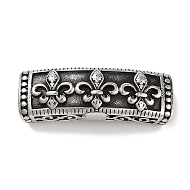 Tibetan Style 304 Stainless Steel Slide Charms/Slider Beads, for Leather Cord Bracelets Making, Rectangle with Fleur-De-Lis