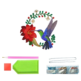 Hummingbird Diamond Painting Kit, Including Acrylic Rhinestones Bag, Diamond Sticky Pen, Tray Plate, Metal Chain, Glue Clay and Canvas