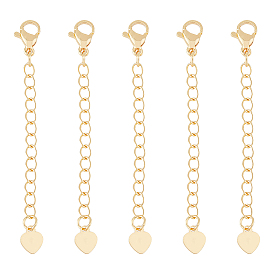 15шт. латунный удлинитель цепи, с застежками из клешней лобстера и крошечным сердечком, без кадмия, без никеля и без свинца