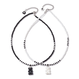 Комплект ожерелий из бисера, ожерелья с подвеской в виде медведя из смолы