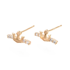 Clear Cubic Zirconia Crown Stud Earrings, Brass Jewelry for Women, Nickel Free