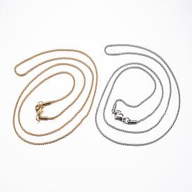304 Stainless Steel Box Chain Necklaces, with Lobster Claw Clasps