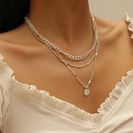 Minimalist Silver Alloy Layered Necklace with Chain Lock Design for Women