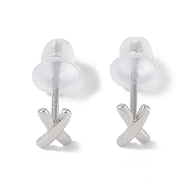 Rhodium Plated Letter X 999 Sterling Silver Stud Earrings for Women, with 999 Stamp