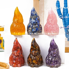 Resin Gnome Display Decoration, with Natural & Synthetic Gemstone Chips inside Statues for Home Office Decorations