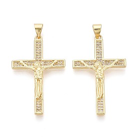 Религиозные латунные подвески с микропаве из прозрачного кубического циркония, крест с подвесками Иисуса