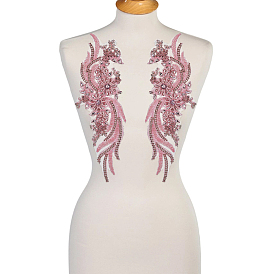 1 пара полиэстеровых компьютеризированных вышитых тканей, термоприклеиваемых/пришиваемых заплаток, цветок, горный хрусталь и стеклянные бусы