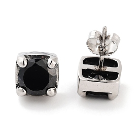Square 316 Surgical Stainless Steel Pave Black Cubic Zirconia Stud Earrings for Women Men