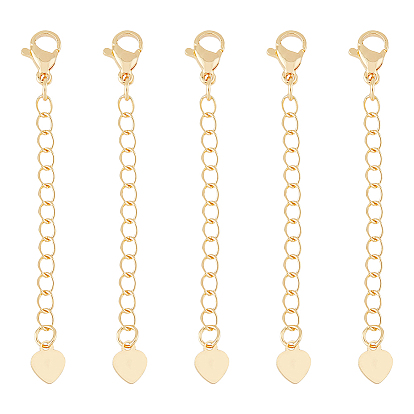 15шт. латунный удлинитель цепи, с застежками из клешней лобстера и крошечным сердечком, без кадмия, без никеля и без свинца